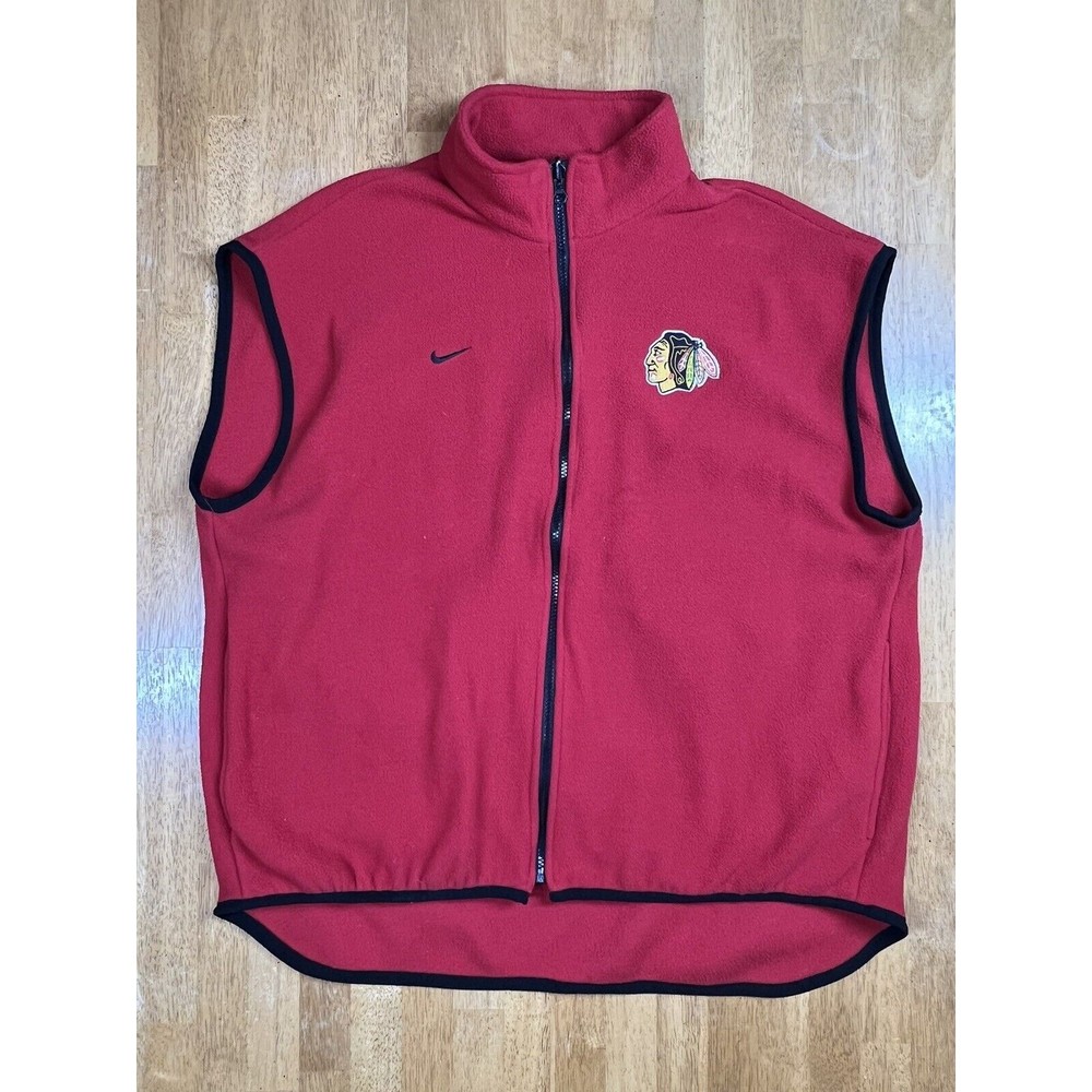 Vintage 90s Nike Mens XL Red Therma Fit Chicago Blackhawks Full Zip Fleece Vest